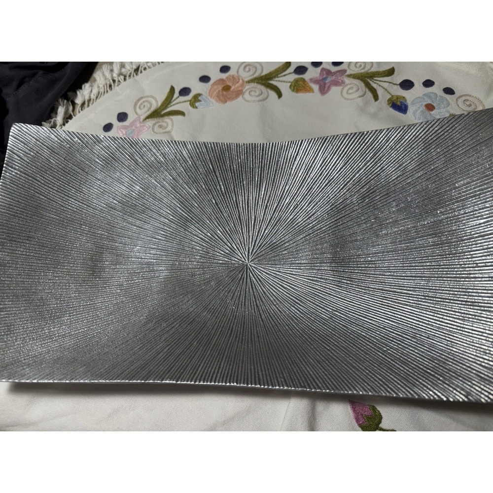 Silver textured rectangle tray decor